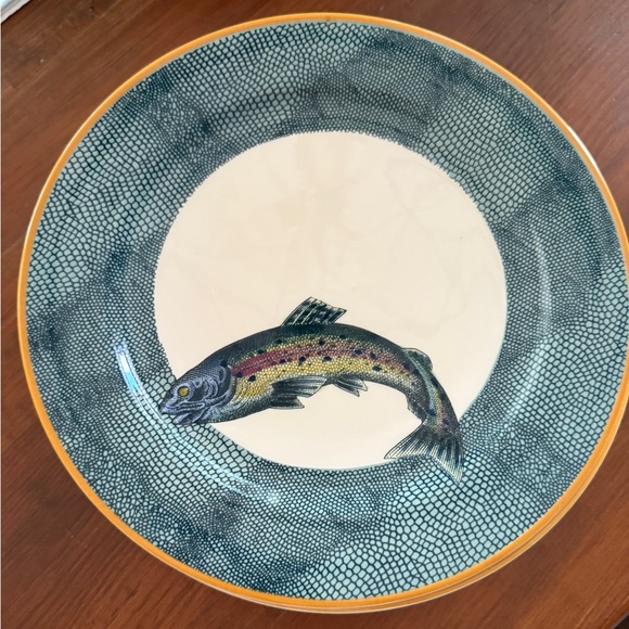 Williams Sonoma 4 English Angler Fish Plate Salmon Trout Bass Cod Made England